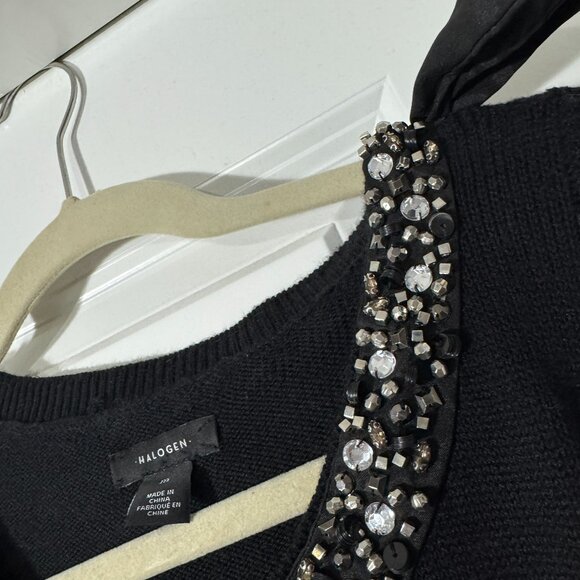 Halogen Women's Black Cold Shoulder Rhinestone Viscose Cashmere Blend Sweater M - Picture 4 of 13